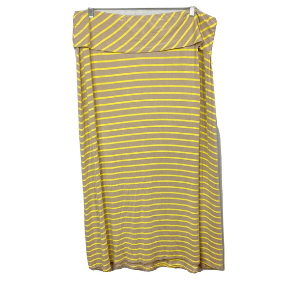 Calvin Klein Skirt Women 3X Plus Gray Yellow Striped Midi Jersey Knit Waist Flap - Picture 1 of 7